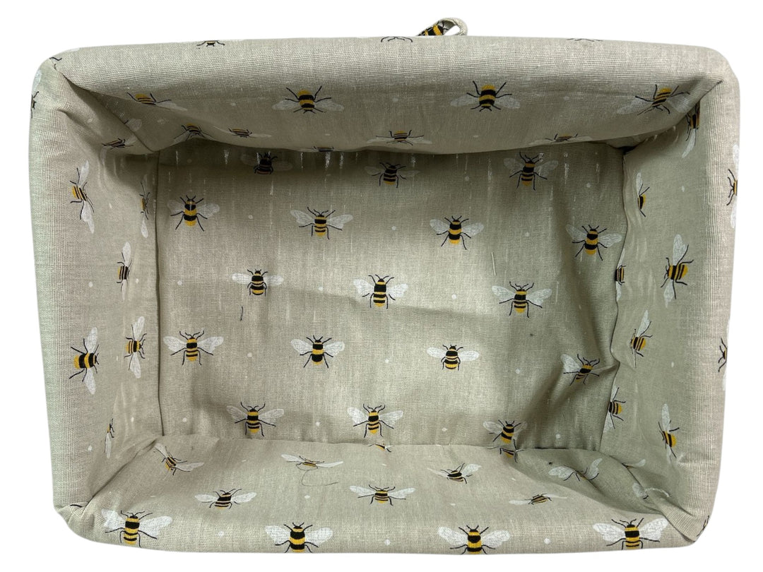 Shallow Wicker Storage Baskets with Bumblebee Bee Beige Liner Kitchen Tidy