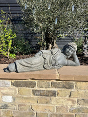 Large Stone Effect Laying Down Buddha Garden Ornament Decoration