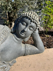 Large Stone Effect Laying Down Buddha Garden Ornament Decoration