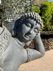 Large Stone Effect Laying Down Buddha Garden Ornament Decoration