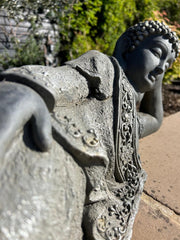 Large Stone Effect Laying Down Buddha Garden Ornament Decoration