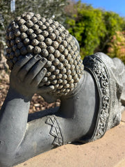 Large Stone Effect Laying Down Buddha Garden Ornament Decoration
