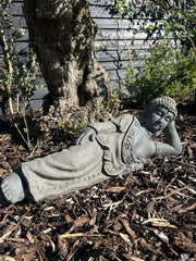 Large Stone Effect Laying Down Buddha Garden Ornament Decoration