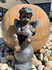 Bronze Effect Cherub With Heart Sitting Angel Garden Decoration Ornament