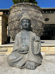 Extra large Stone Effect Sitting Buddha Garden Ornament with Solar Light