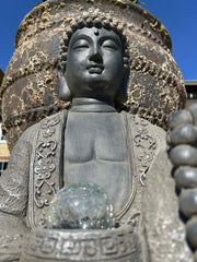 Extra large Stone Effect Sitting Buddha Garden Ornament with Solar Light