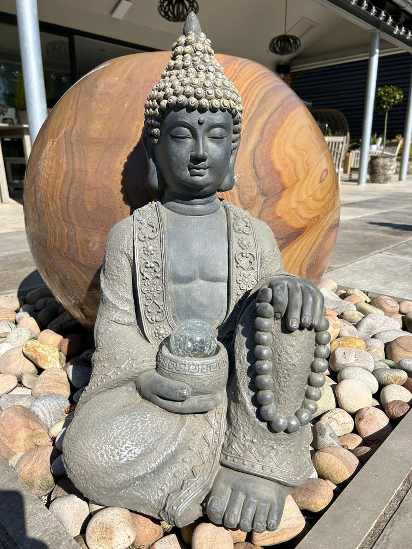 Large Happy Buddha Statue – Antique Thai Zen Stone Look For Garden Or Outdoor, Handmade