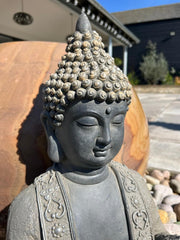 Extra large Stone Effect Sitting Buddha Garden Ornament with Solar Light