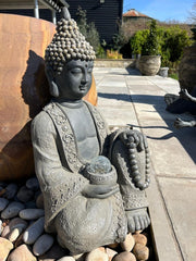 Extra large Stone Effect Sitting Buddha Garden Ornament with Solar Light