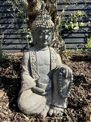 Extra large Stone Effect Sitting Buddha Garden Ornament with Solar Light