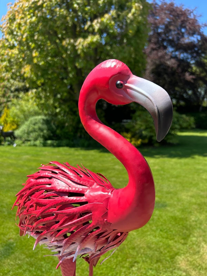 Standing Decorative Flamingo Bird Animal Pink Metal Garden Giftware Ornament