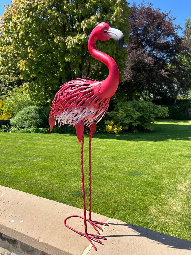 Standing Decorative Flamingo Bird Animal Pink Metal Garden Giftware Ornament