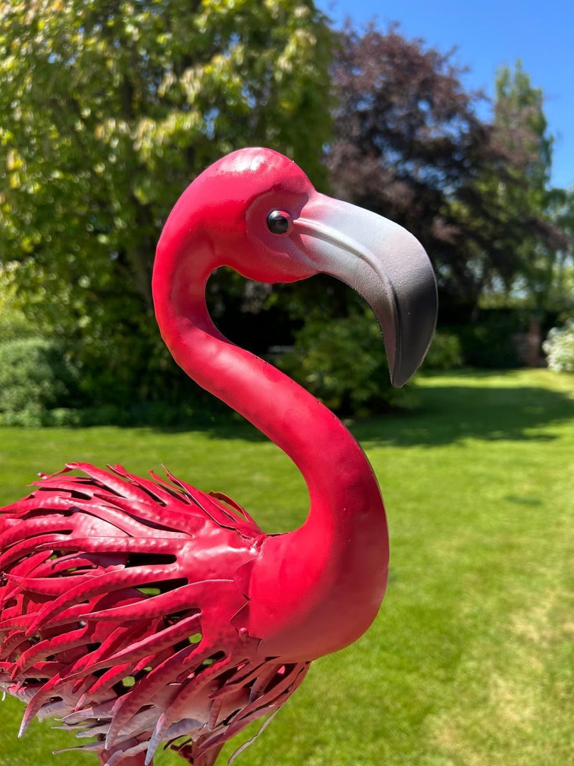 Standing Decorative Flamingo Bird Animal Pink Metal Garden Giftware Ornament