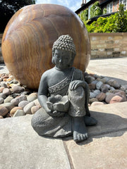 Large Stone Effect Kneeling Buddha Garden Decoration with Tea-light Holder