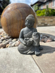 Large Stone Effect Kneeling Buddha Garden Decoration with Tea-light Holder
