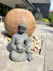 Large Stone Effect Kneeling Buddha Garden Decoration with Tea-light Holder