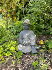 Large Stone Effect Kneeling Buddha Garden Decoration with Tea-light Holder