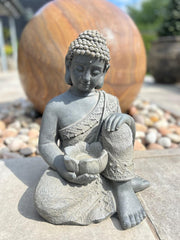 Large Stone Effect Kneeling Buddha Garden Decoration with Tea-light Holder