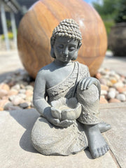 Large Stone Effect Kneeling Buddha Garden Decoration with Tea-light Holder