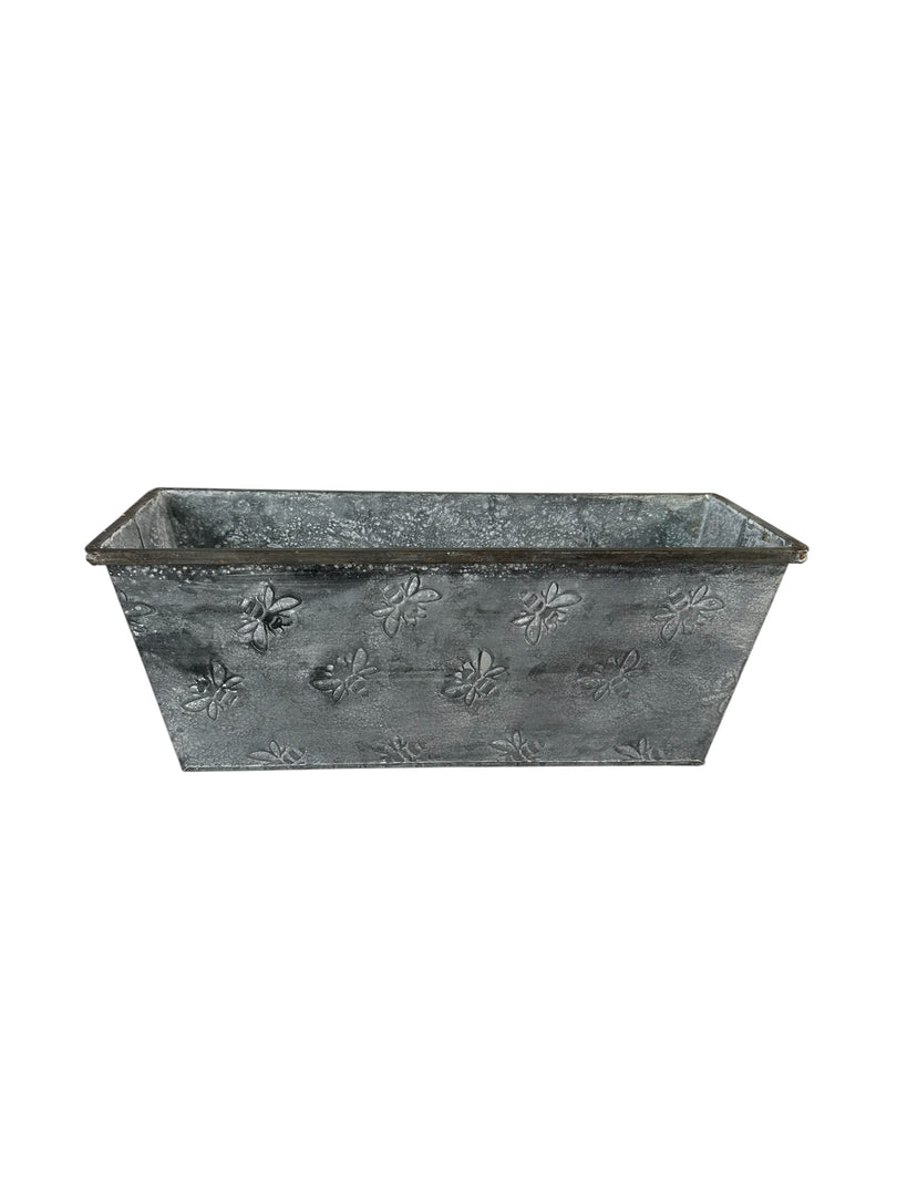 Set Of 2 Bee Zinc Rectangular Garden Planters Plant Herb Pot Embossed