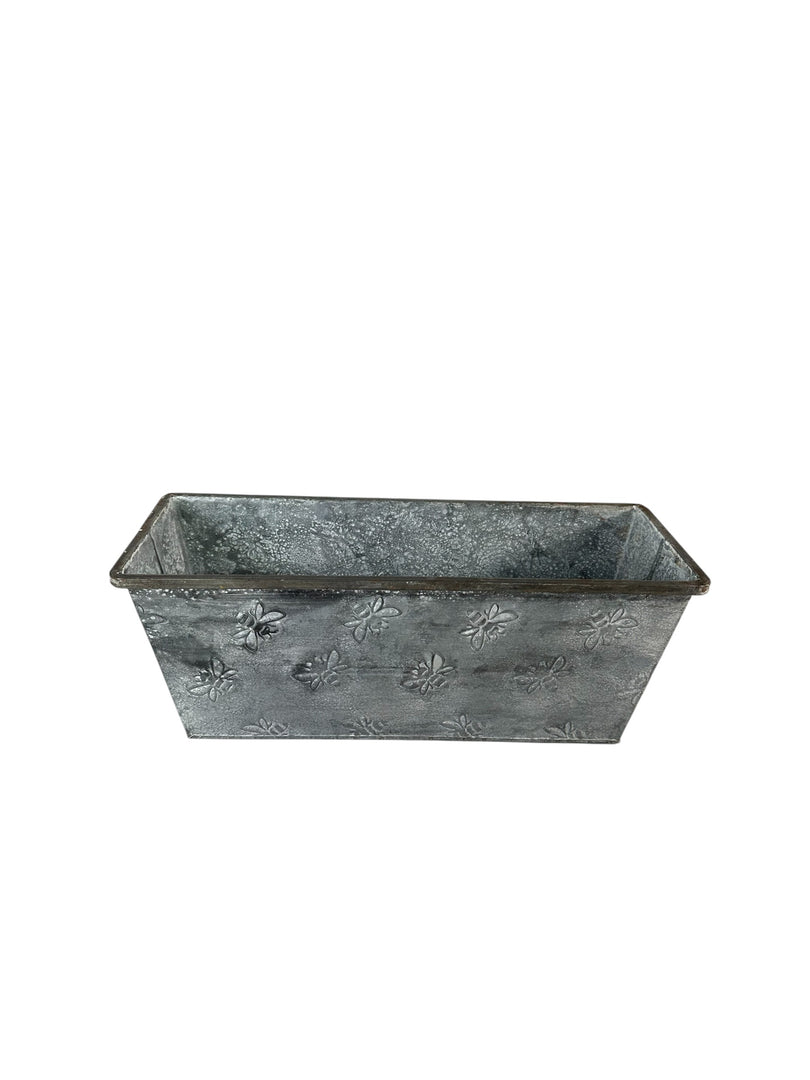 Set Of 2 Bee Zinc Rectangular Garden Planters Plant Herb Pot Embossed