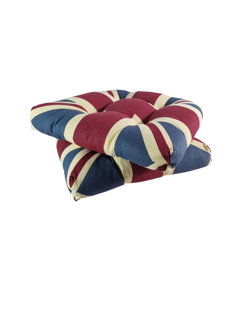 Union Jack UK Vintage Seat Pad Set of 2 or 4 Kitchen Chair Cushion Tie On 37cm