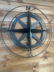 Compass Black Metal Garden Outdoor Wall Art Plaque 54cm Diameter