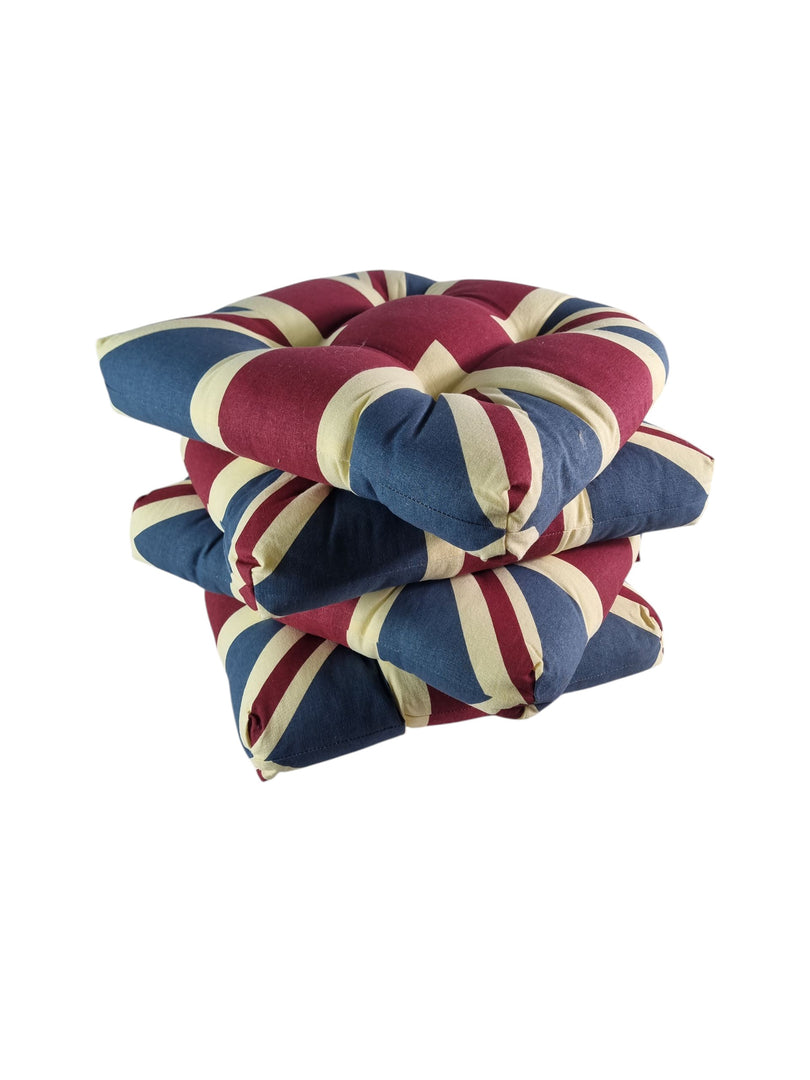 Union Jack UK Vintage Seat Pad Set of 2 or 4 Kitchen Chair Cushion Tie On 37cm