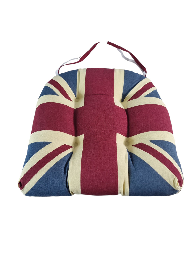 Union Jack UK Vintage Seat Pad Set of 2 or 4 Kitchen Chair Cushion Tie On 37cm