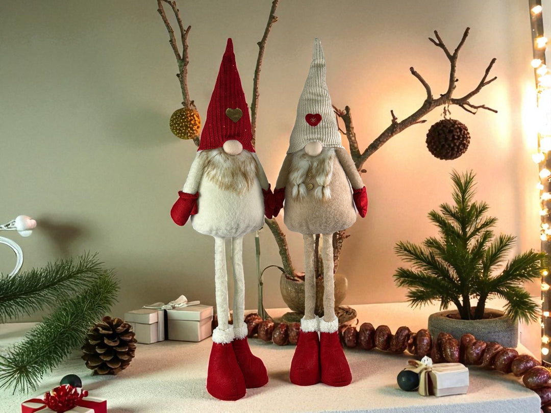 Festive Mr & Mrs Gonk Plush Standing Extendable Legs Xmas Gift Decorations Cream