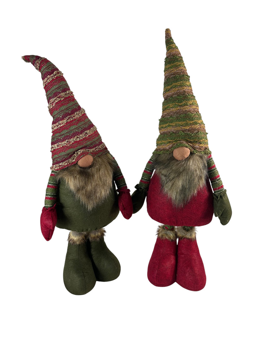 Festive Striped Red & Green Gonk Plush Standing Extendable Legs Xmas Decorations