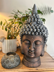 Extra Large Copper And Silver Buddha Head Garden Gift Decor Decoration Ornament