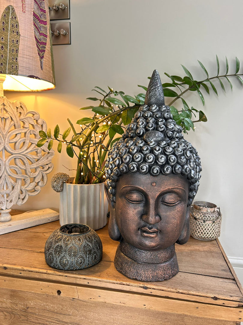 Extra Large Copper And Silver Buddha Head Garden Gift Decor Decoration Ornament