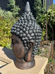 Extra Large Copper And Silver Buddha Head Garden Gift Decor Decoration Ornament