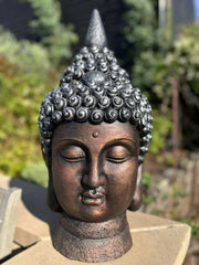 Extra Large Copper And Silver Buddha Head Garden Gift Decor Decoration Ornament