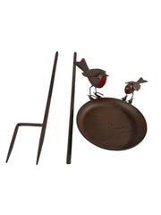 Rustic Robin Birdbath Freestanding Water Bird Food Table Garden Decoration