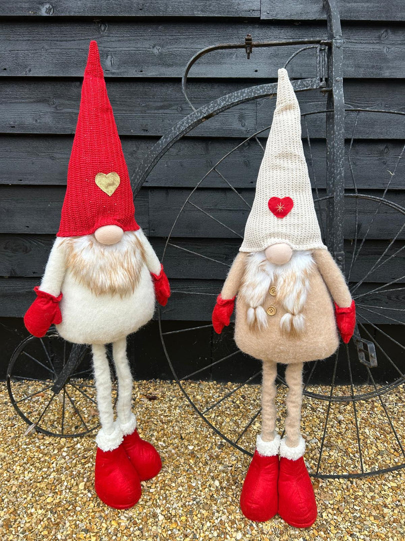Festive Mr & Mrs Gonk Plush Standing Extendable Legs Xmas Gift Decorations Cream