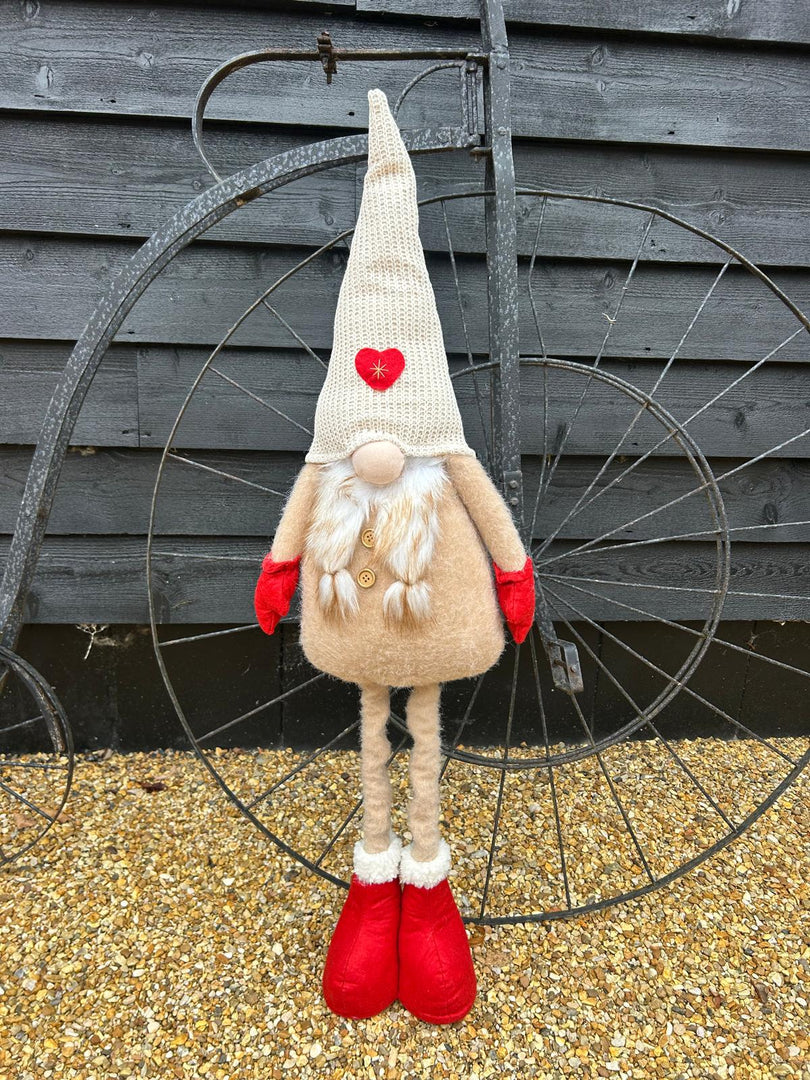 Festive Mr & Mrs Gonk Plush Standing Extendable Legs Xmas Gift Decorations Cream