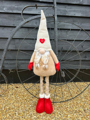 Festive Mr & Mrs Gonk Plush Standing Extendable Legs Xmas Gift Decorations Cream