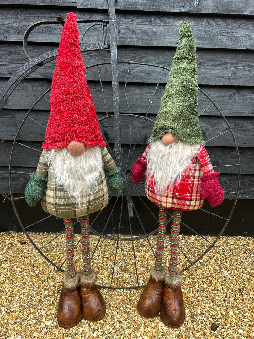 Festive Sparkly Red & Green Gonk Plush Standing Extendable Legs Xmas Decorations