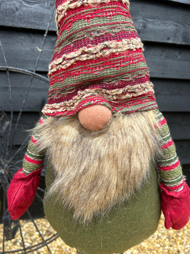 Festive Striped Red & Green Gonk Plush Standing Extendable Legs Xmas Decorations