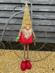 Festive Striped Red & Green Gonk Plush Standing Extendable Legs Xmas Decorations