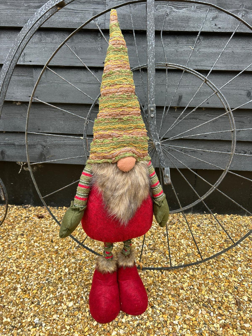 Festive Striped Red & Green Gonk Plush Standing Extendable Legs Xmas Decorations