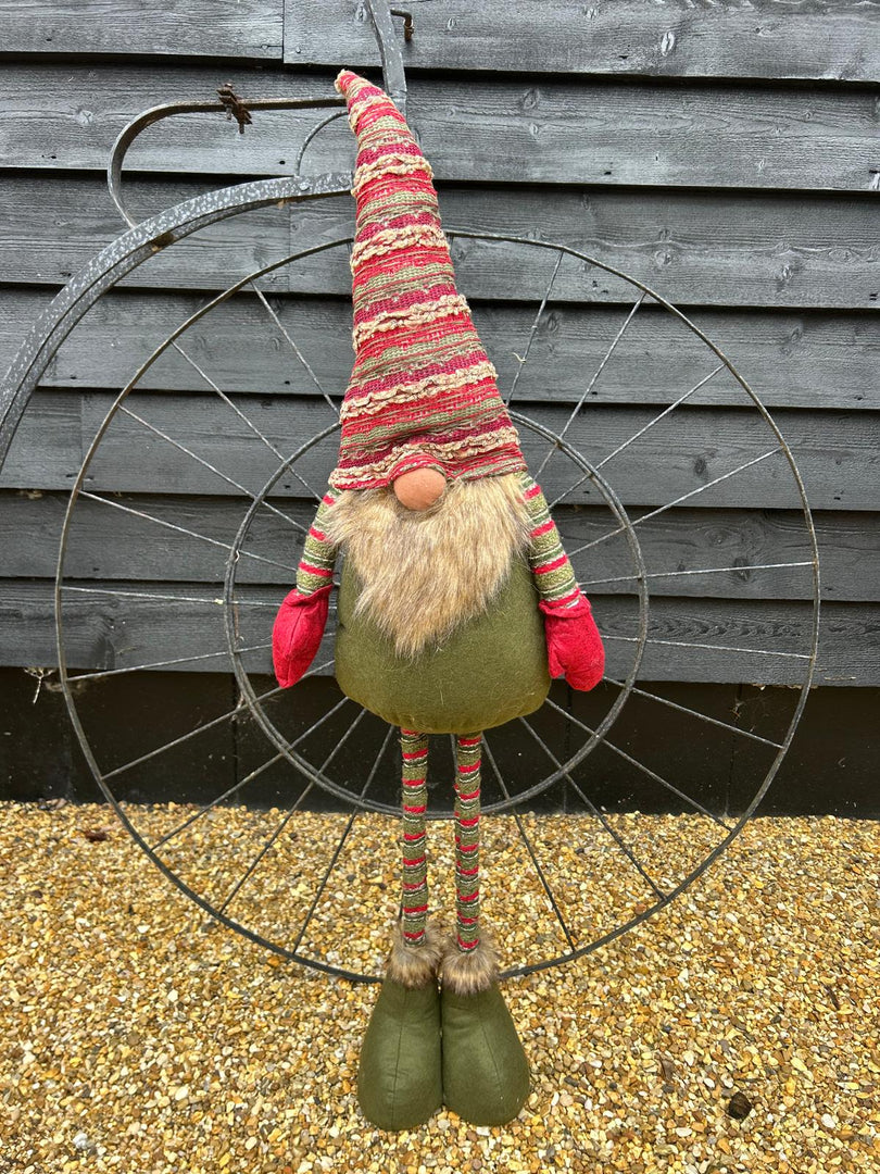 Festive Striped Red & Green Gonk Plush Standing Extendable Legs Xmas Decorations