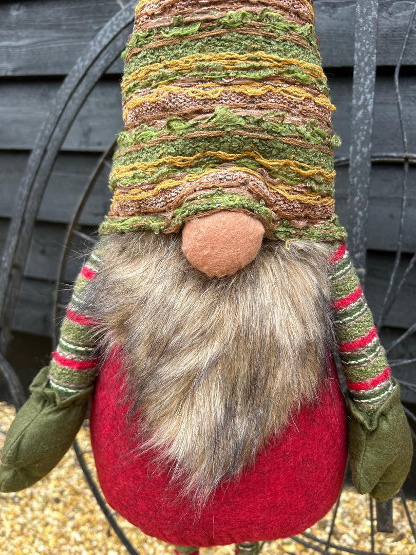 Festive Striped Red & Green Gonk Plush Standing Extendable Legs Xmas Decorations