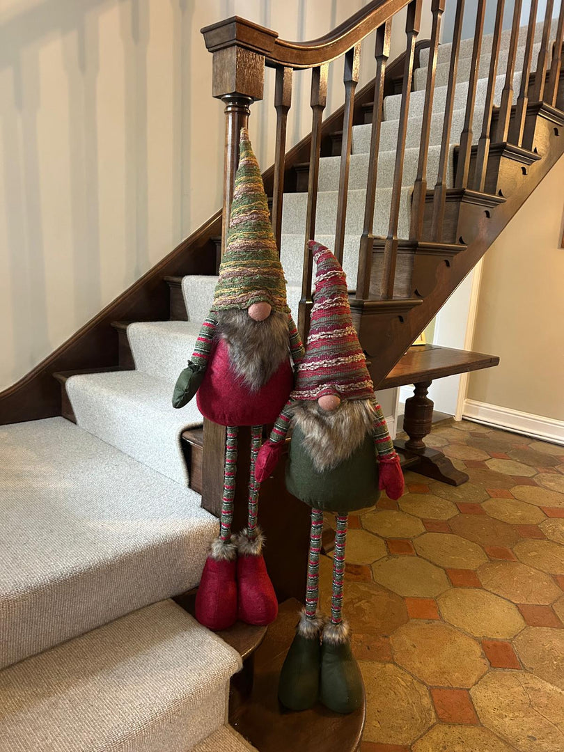 Festive Striped Red & Green Gonk Plush Standing Extendable Legs Xmas Decorations