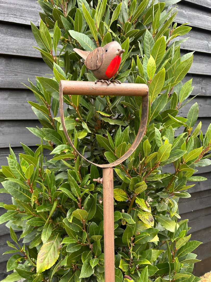 Garden Fork With Robin Stake British Bird Metal Rustic Gift Brown Decoration