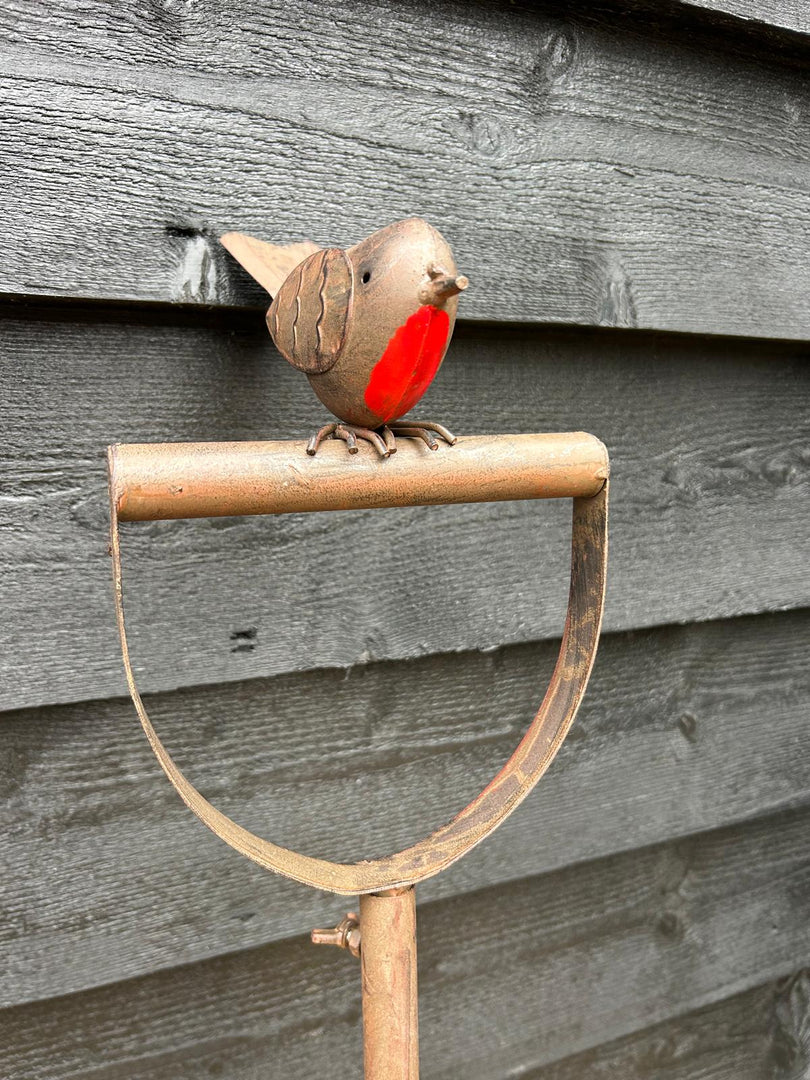 Garden Fork With Robin Stake British Bird Metal Rustic Gift Brown Decoration