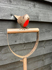Garden Fork With Robin Stake British Bird Metal Rustic Gift Brown Decoration