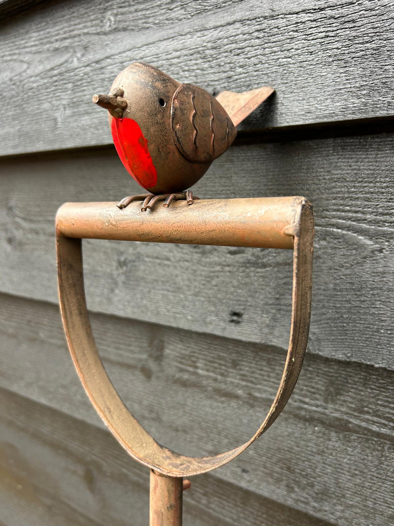 Garden Fork With Robin Stake British Bird Metal Rustic Gift Brown Decoration
